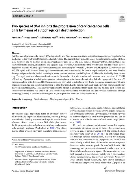 Pdf Two Species Of Ulva Inhibits The Progression Of Cervical Cancer