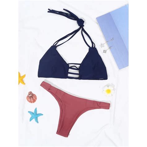 M M 204 Lace Up Bikini Set Sexy Push Up Padded Bra Bandage Swimsuit Lazada PH