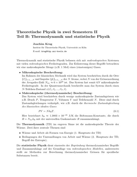 Thermodynamik Und Statistische Physik