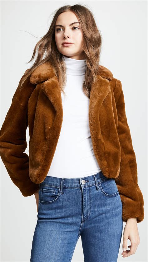 Blank Nyc Cropped Faux Fur Jacket In Brown Lyst