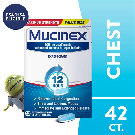 Mucinex Maximum Strength 12 Hour Chest Congestion Expectorant Relief Tablets 1200 Mg 42 Count