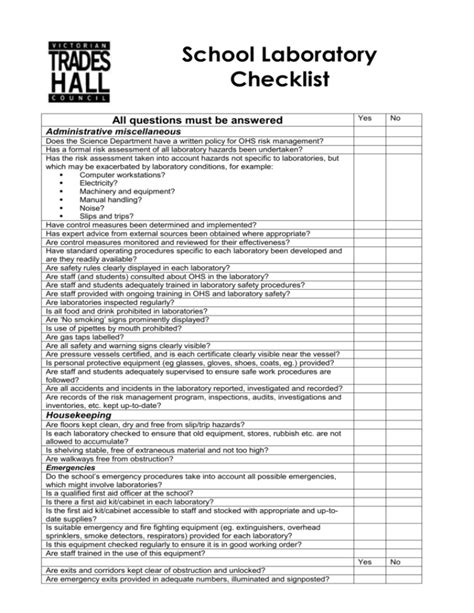 Laboratory Housekeeping Checklist at Allison Botelho blog