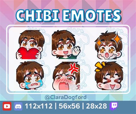 Cool Boy Chibi Twitch Emote Pack Brown Hair Short Light Skin Etsy