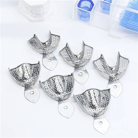 6Pcs Pack Dental Autoclavable Metal Impression Trays Perforated Tray