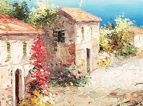 Landscape Tuscan Village Sea View Oil Painting On Canvas Etsy