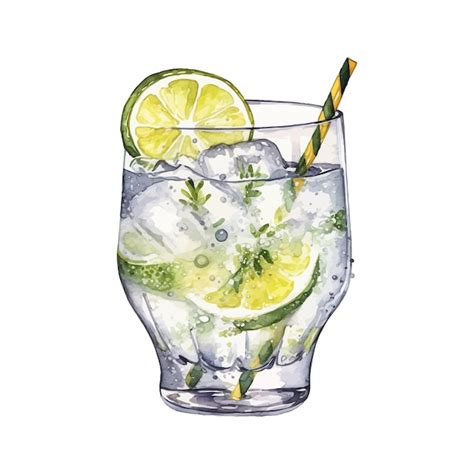 Premium Vector Gin Tonic Cocktail Watercolor Hand Drawn Illustration