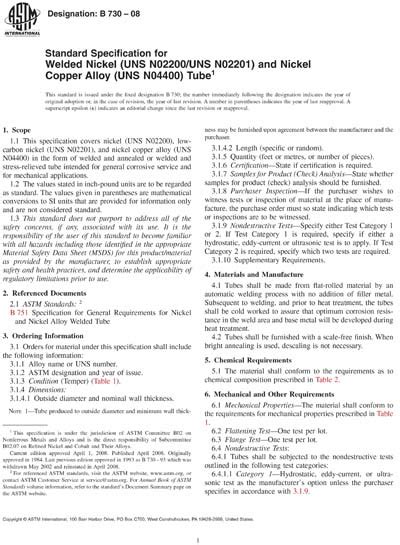 Astm B Standard Specification For Welded Nickel Uns N Uns