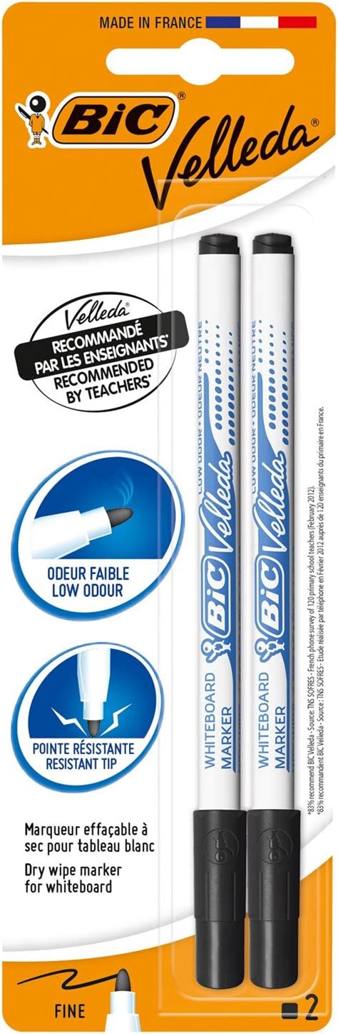 Bic Velleda Whiteboard Pens Dry Wipe Markers In Black Low Odour And