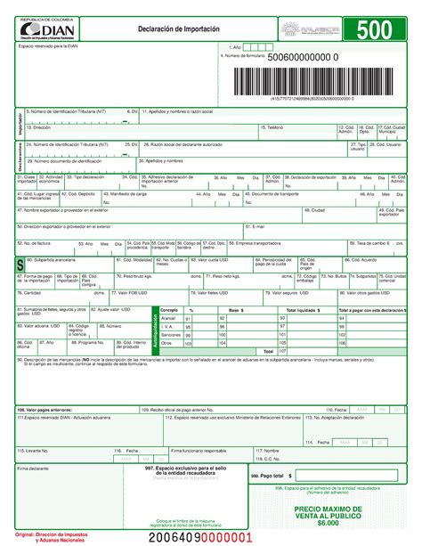 Formato 500 declaracion importacion AAAA MM DD AAAA MM DD Año Número