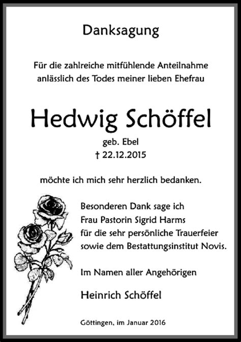 Traueranzeigen von Hedwig Schöffel trauer anzeigen de