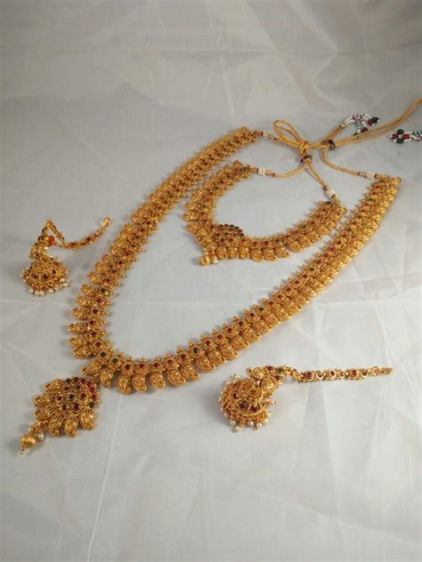 Amazing Traditional South Indian Long Necklace Set Gold Jewelry