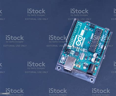 Arduino Uno Board On Black Background Stock Photo Download Image Now