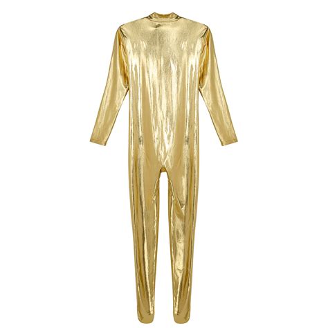 Mens Unitard Halloween Full Body Zentai Gold Shiny Metallic Spandex