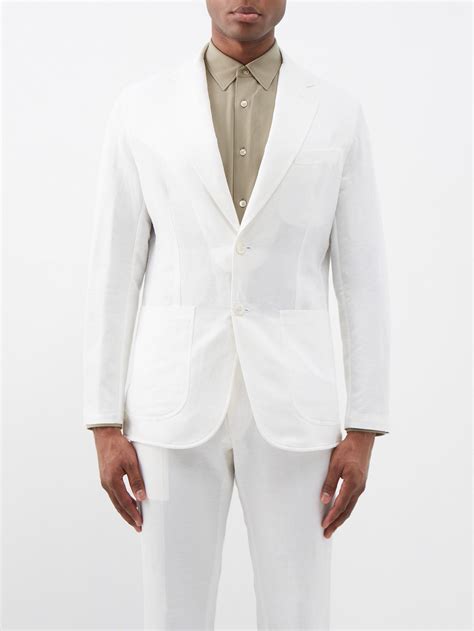 Brioni Unlined Linen Blend Gabardine Suit Jacket In White For Men