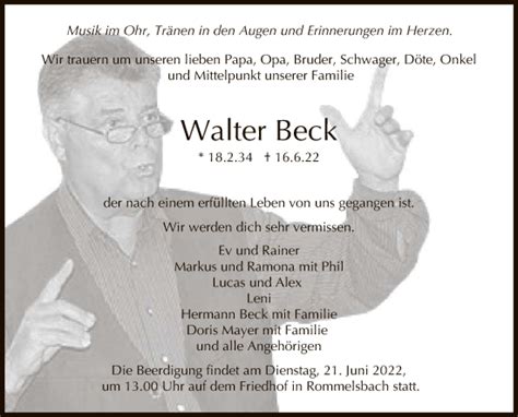 Traueranzeigen Von Walter Beck Trauer Gea De