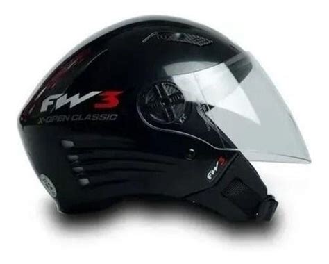 Capacete Fw3 X Open Classic Preto Brilhante 56 Fw3 Capacetes