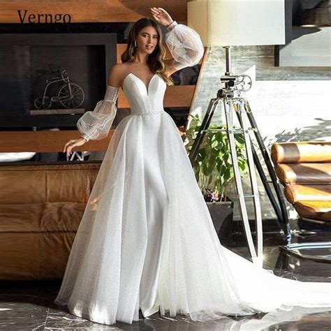 Verngo New Removable Puff Sleeves Wedding Dress Detachable Overksirt