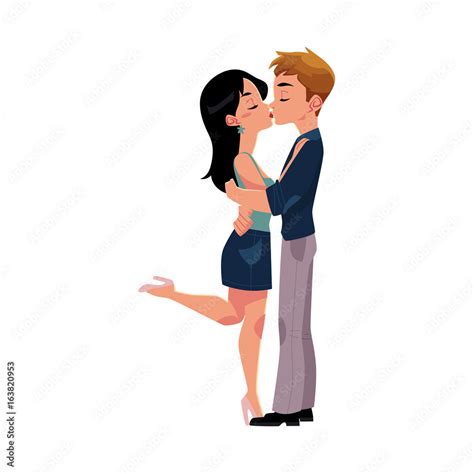 Young couple kissing romantically, hugging each other, cartoon vector ...