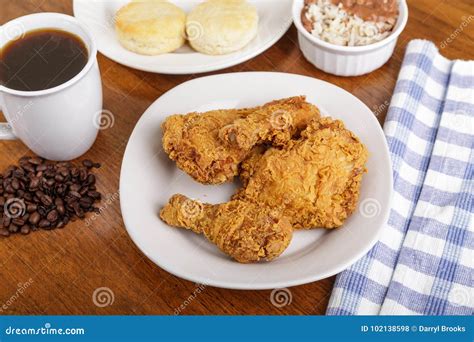 Fried Chicken Dinner With Coffee Stock Photo Image Of Drumstick