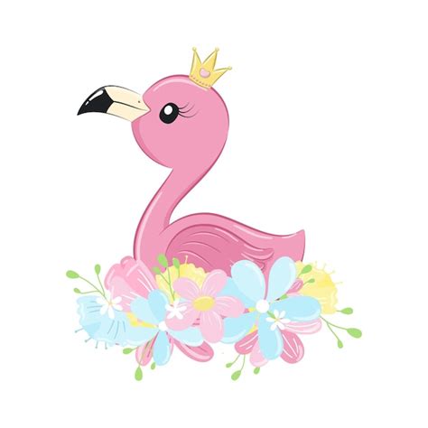 Premium Vector Cute Flamingo With Flowers Ang Crown