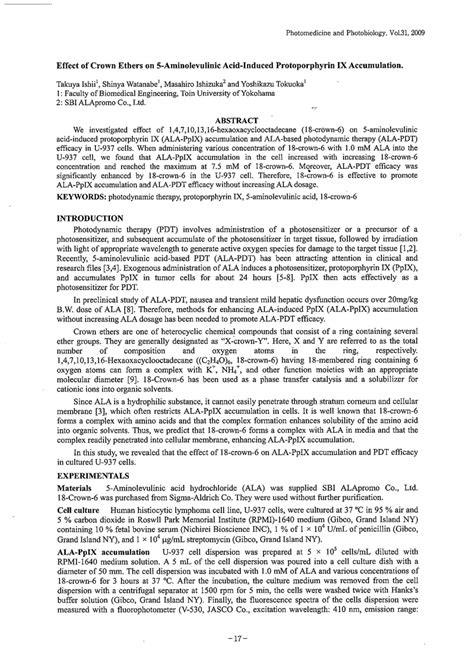 Pdf Effect Of Crown Ethers On 5 Aminolevulinic Acid Induced