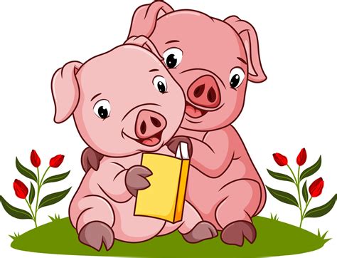 The two pigs are reading a book 4944720 Vector Art at Vecteezy