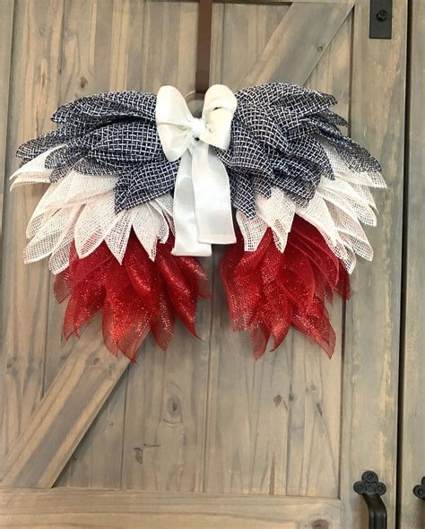 4th Of July Patriotic Angel Wings Shabby Chic Mesh Wreath Rustic Art