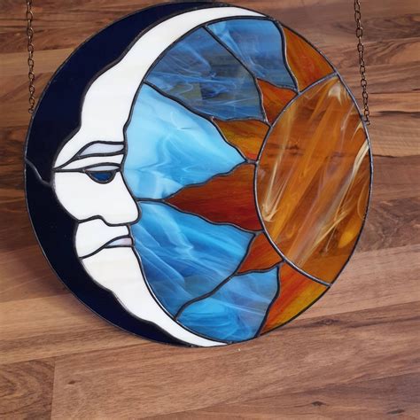 Stained Glass Sun And Moon Sun And Moon Suncatcher Sun Etsy