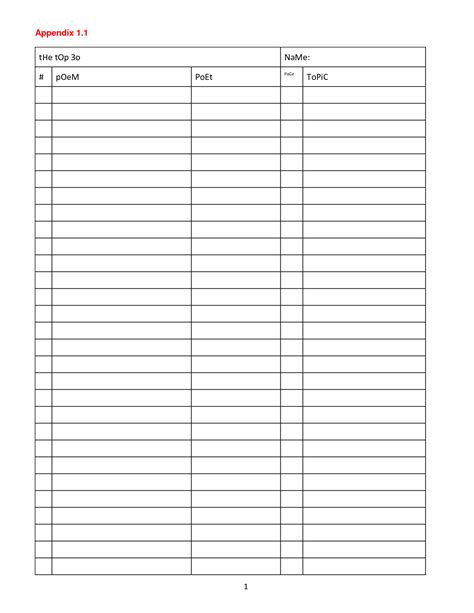 Blank4columnchartprintable Table Of Contents Template Table