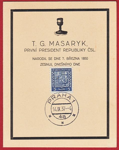 ČSSR Pamětní list Úmrtí presidenta T G Masaryka 1937 yq Aukro