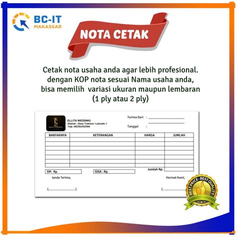 jual nota custom kop logo usaha shopee indonesia