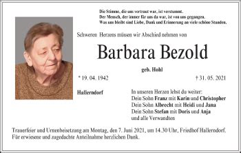 Barbara Bezold Traueranzeige Trauer Infranken De