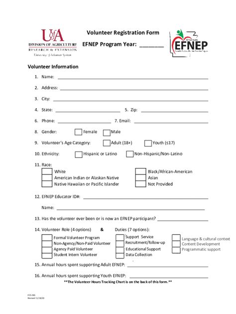 Fillable Online Volunteer Registration Form EFNEP Program Year Fax