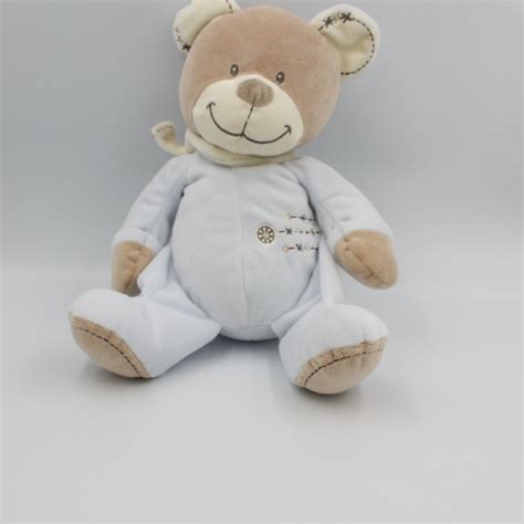 Grand Doudou Ours Beige Bleu Nicotoy