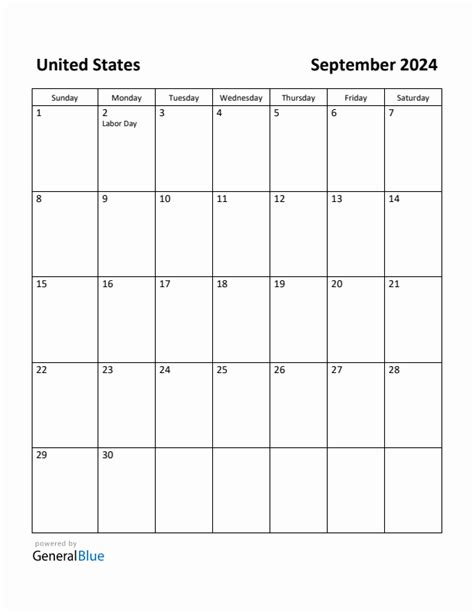 Free Printable September 2024 Calendar For United States