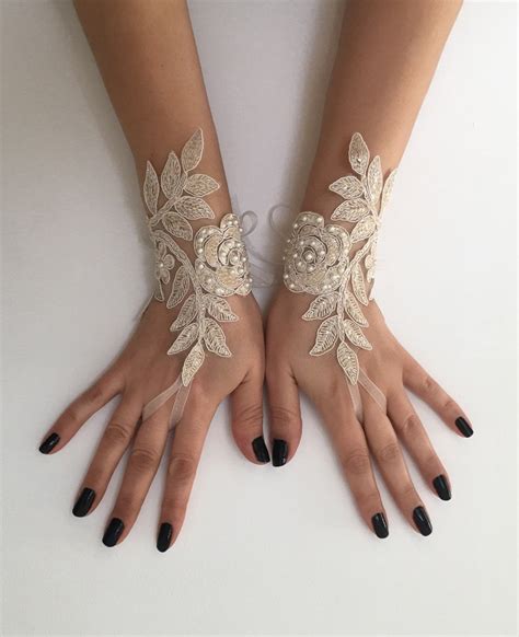 Champagne Bridal Glove Wedding Gloves Lace Gloves Ivory Etsy