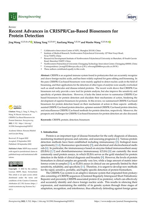 Pdf Recent Advances In Crisprcas Based Biosensors For Protein Detection