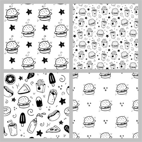 Premium Vector Hand Drawn Hamburger Patterns Set Of Fast Food