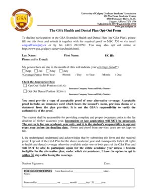 Fillable Online Ucalgary The Gsa Health And Dental Plan Opt Out Form