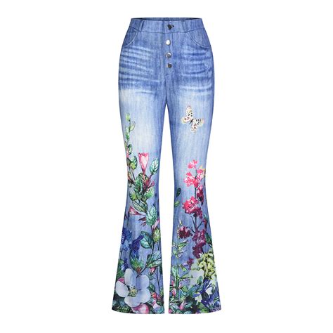 Bell Bottom Jeans For Women Casual Vintage Low Rise Embroidery Floral