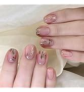 Ceboic 24 Piezas Nude Uñas Postizas Almendra Medianas Francesas