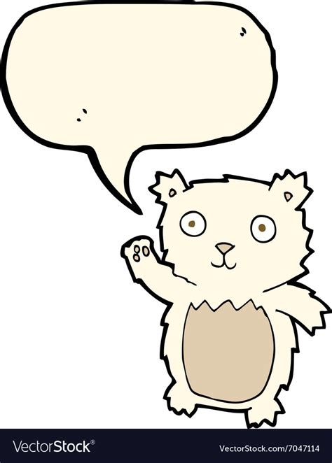 Cartoon waving polar bear cub with speech bubble Vector Image