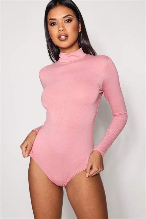 Boohoo Turtle Neck Long Sleeve Basic Body Long Sleeve Playsuit