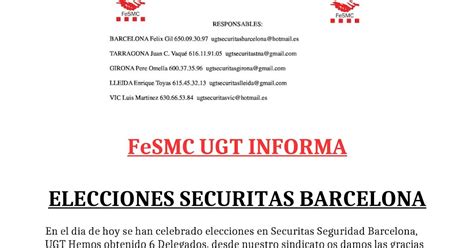 Seccio Sindical Ugt Securitas Catalunya Fesmc Ugt Informa Elecciones