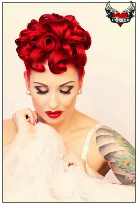 Pin Curls♥red Hair Pints Top Peinado Rockabilly Peinados Clásicos