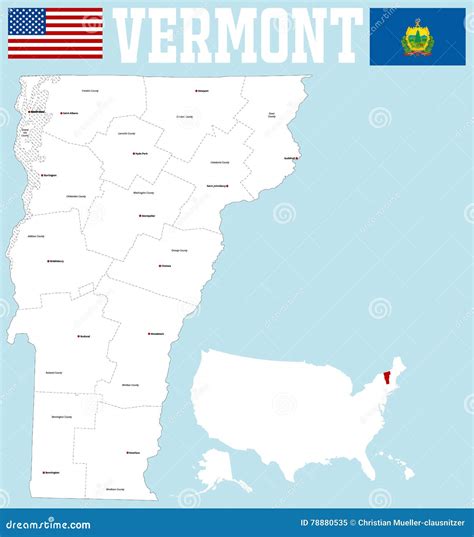 Vermont County Map Stock Vector Illustration Of City 78880535