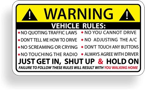 Vehicle Rules Funny Warning Sign vinyl sticker printed vinyl decal - AG ...