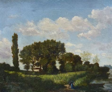 Proantic Animated Country Landscape Painting Oil Panel From The Xix