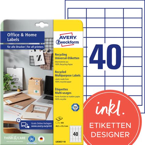 AVERY Zweckform Recycling Universal Etiketten Home Office LR3657 10 Bei