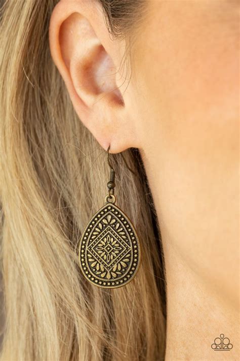 Paparazzi Earring ~ Mayan Mecca Brass Paparazzi Jewelry Online